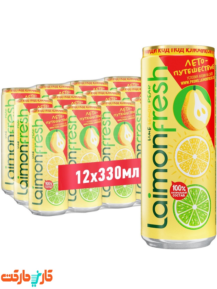بسته 12 عددی نوشیدنی گلابی گازدار لایمون فرش laimon fresh